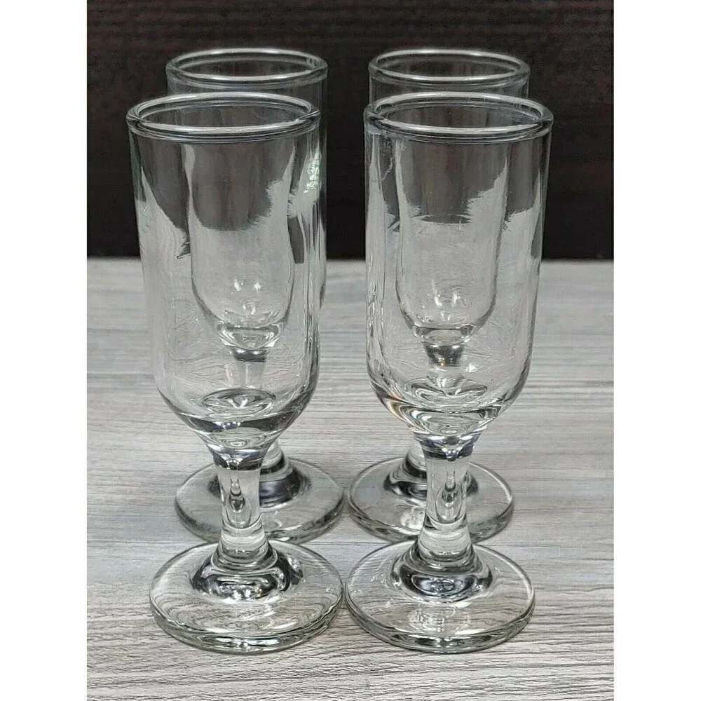 Clear Champagne Cordial Flute Shaped Glasses Short Stemmed Set of 4 Vintage